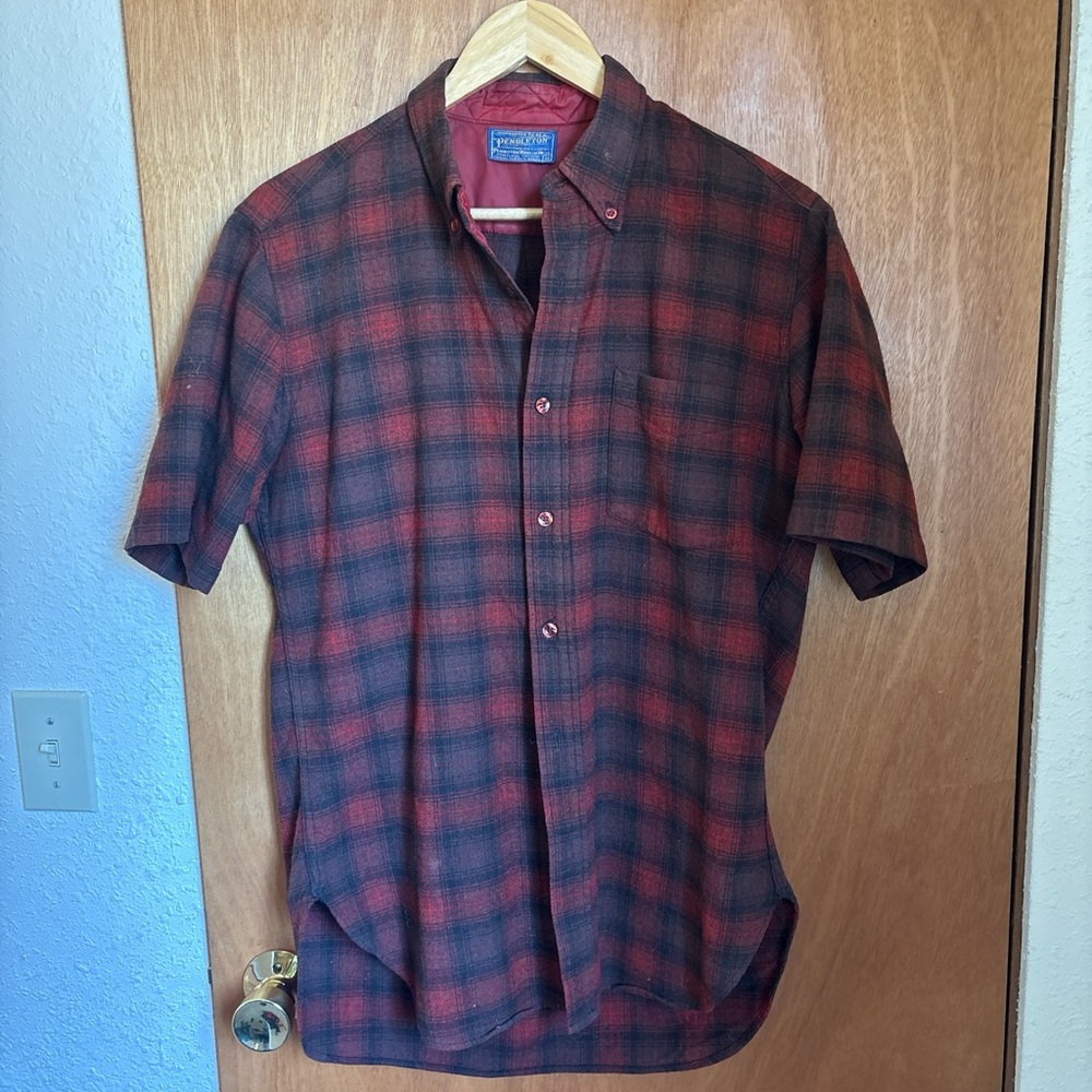 Pendleton Men's Dark Red and Black Plaid Shirt